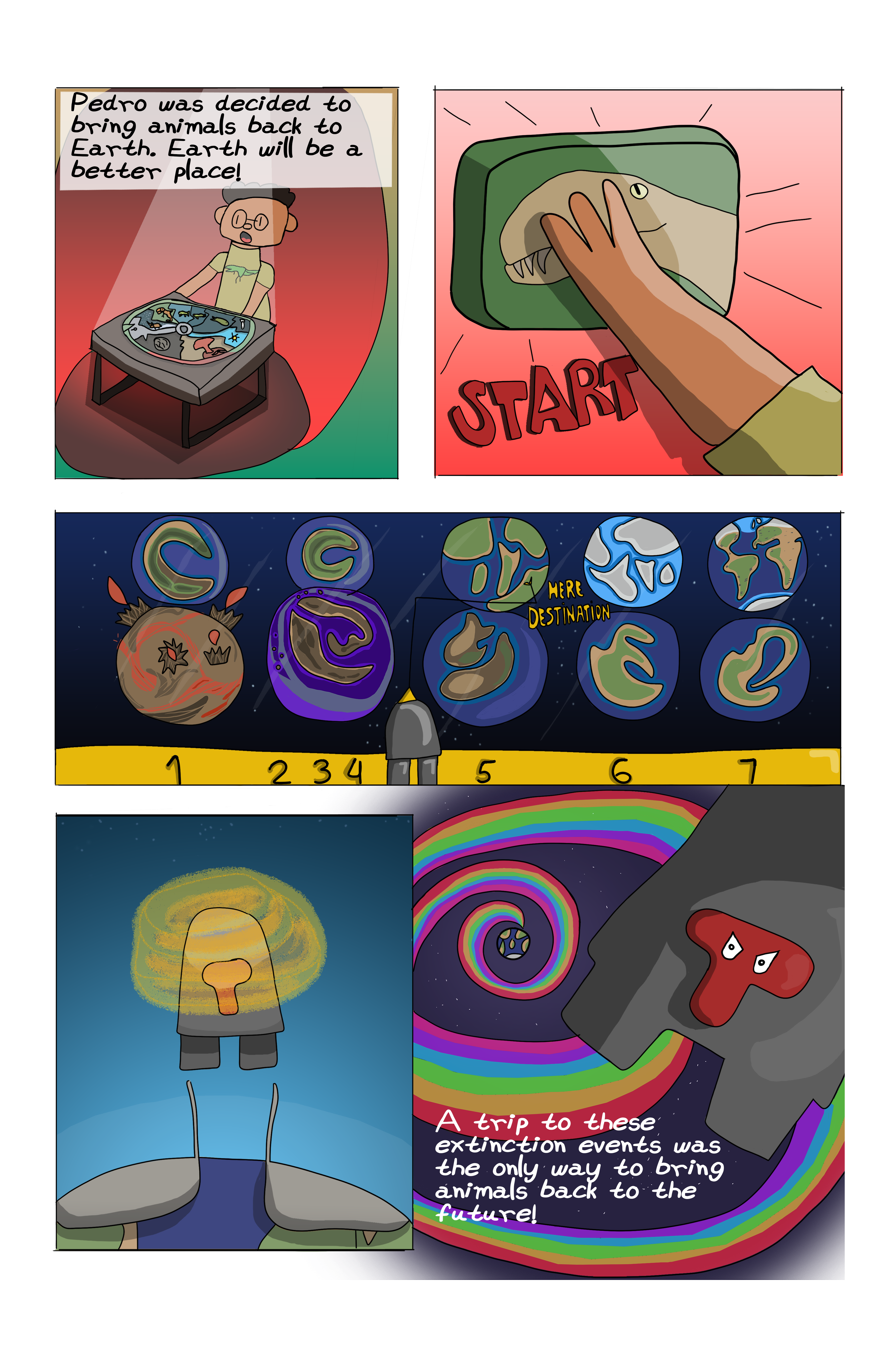 Pedro vs Extinction Volume 1 Page - Pedro starting the time machine